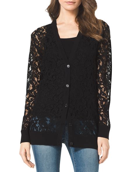 michael kors black zipper cardigan with lapels|Michael Kors Cardigans for Women .